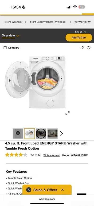 Whirlpool Wfw4720rw Image