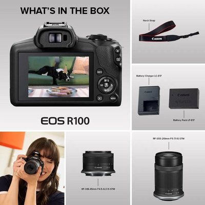 Canon EOS R100 RF-S18-45mm F4.5-6.3 IS STM & RF-S55-210mm F5-7.1 IS STM Lens Kit Image