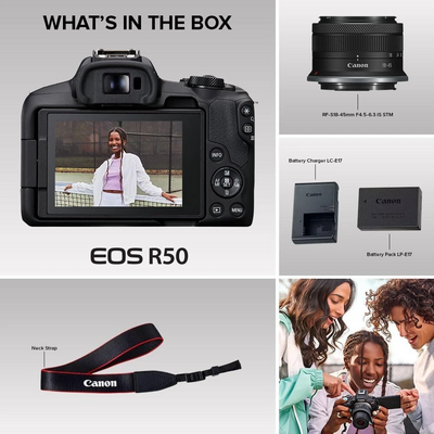 Canon EOS R50 RF-S18-45mm F4.5-6.3 IS STM Lens Kit (Black) Image
