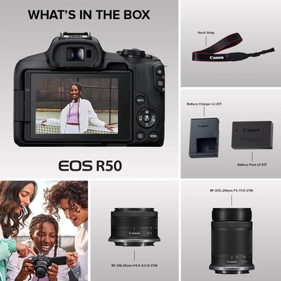 Canon EOS R50 RF-S18-45mm F4.5-6.3 IS STM & RF-S55-210mm F5-7.1 IS STM Lens Kit (Black) Image