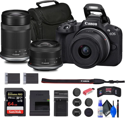 Canon EOS R50 RF-S18-45mm F4.5-6.3 IS STM & RF-S55-210mm F5-7.1 IS STM Lens Kit (Black) Image