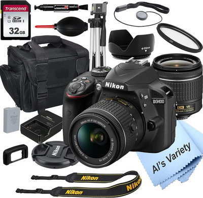 Nikon D3400 DSLR  w/ AF-P DX NIKKOR 18-55mm f/3.5-5.6G VR Lens - Black (Certified Refurbished) Image