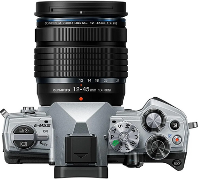 OM SYSTEM OM-D E-M5 Mark III Silver Body with M.Zuiko Digital ED 12-45mm F4.0 Black Lens Kit Image