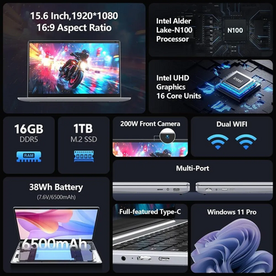 Gezoon Intel N100 16GB RAM 1TB SSD LAPTOP Image
