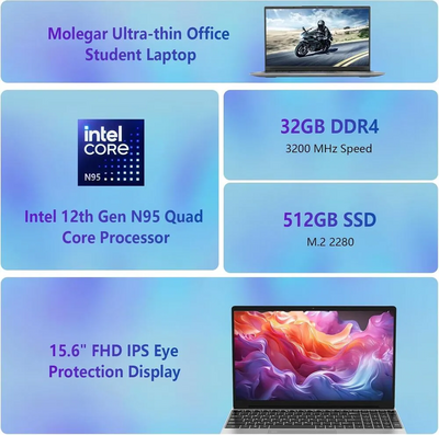 Molegar 2025 Latest 15.6" Portable Young Laptops Image