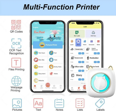 Unknown Brand Mini Sticker Printer with RGB Light ＆ 10 Rolls Thermal Paper Image