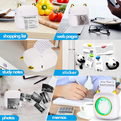 Unknown Brand Mini Sticker Printer with RGB Light ＆ 10 Rolls Thermal Paper Image