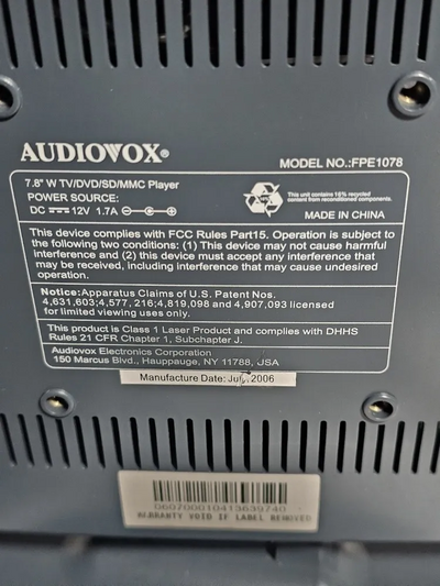 Audiovox FPE1078 Image