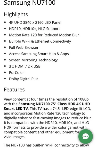 Samsung NU7100 Image