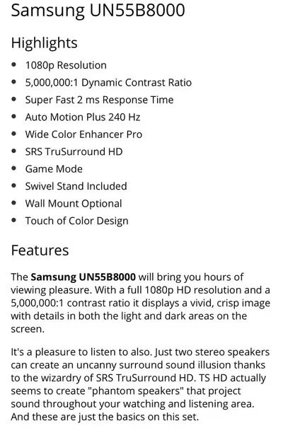 Samsung UN55B6000 Image