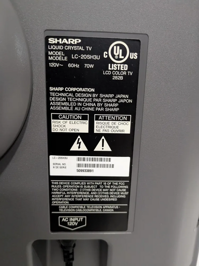 Sharp Lc-20sh3u Image