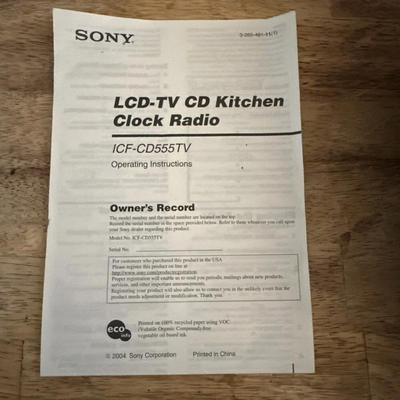 Sony Icf-cd555tv features am/fm radio, under cabinet tv Image