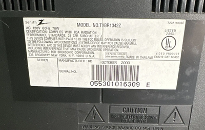 Zenith Tvbr1342z Image