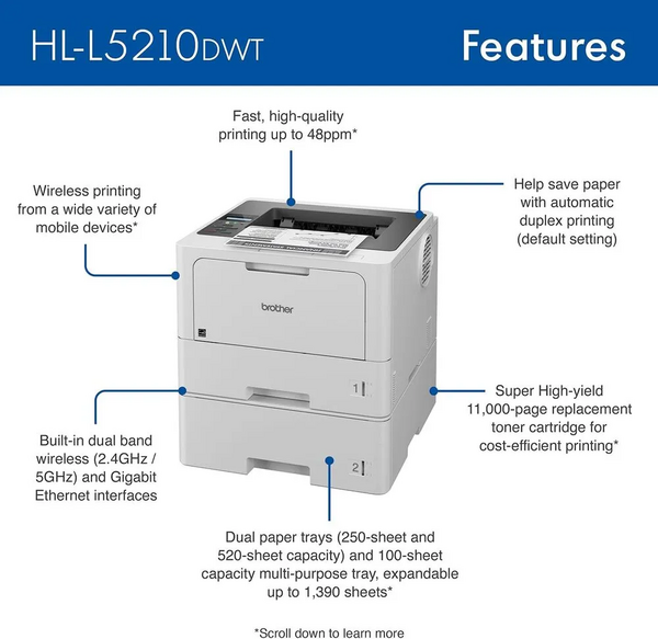 Brother HLL5210DWT (Wireless + Multipurpose Tray) image